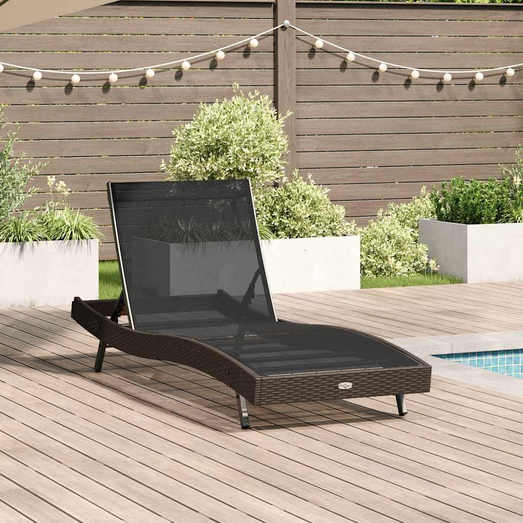 Sunlounger 1-isik Pruun 70 x 197 x 82 cm Polü Rattan ja Metall