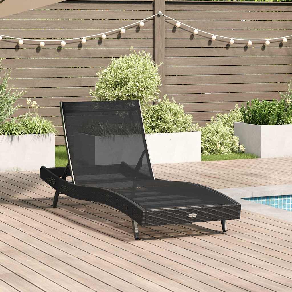 Sunlounger 1-isik Must 70 x 197 x 82 cm Polü Rattan ja Metall