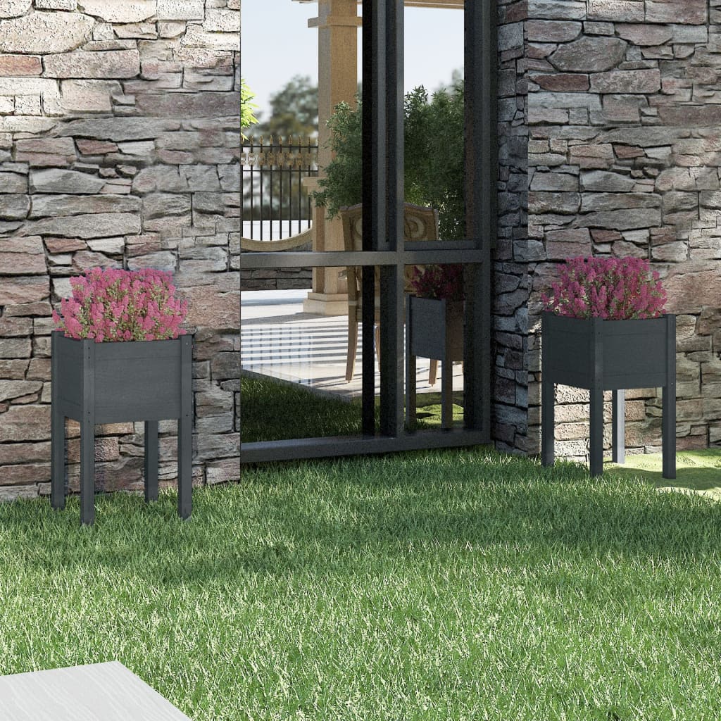 Деревянный ящик для растений, 2 шт, серый, 40 x 40 x 70 см, прочная сосна