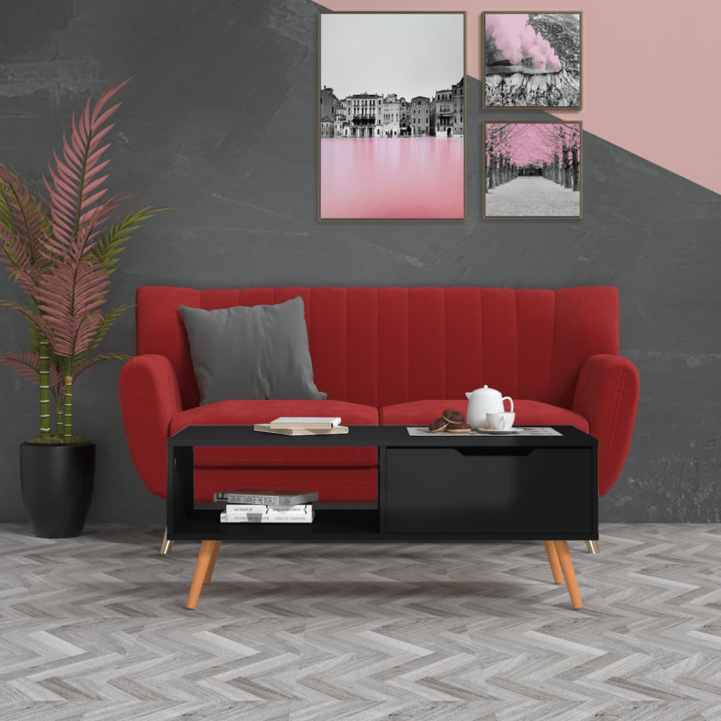 Журнальный столик, глянцевый черный, 100x49,5x43 см, искусственное дерево