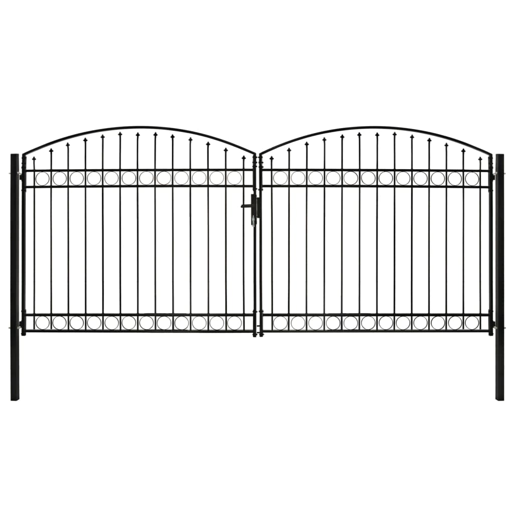 kahepoolne kumera ülaosaga aiavärav, teras, 400 x 200 cm, must