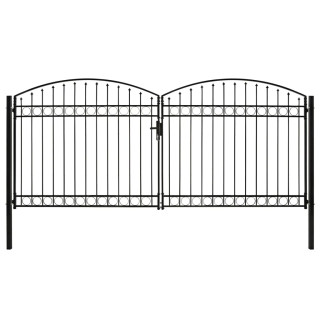 kahepoolne kumera ülaosaga aiavärav, teras, 400 x 200 cm, must