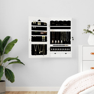 Настенный шкаф для украшений с зеркалом, белый, 37,5x10x67 см