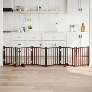 Складная калитка для собак с дверью, 6 панелей, коричневый дуб, 300 см