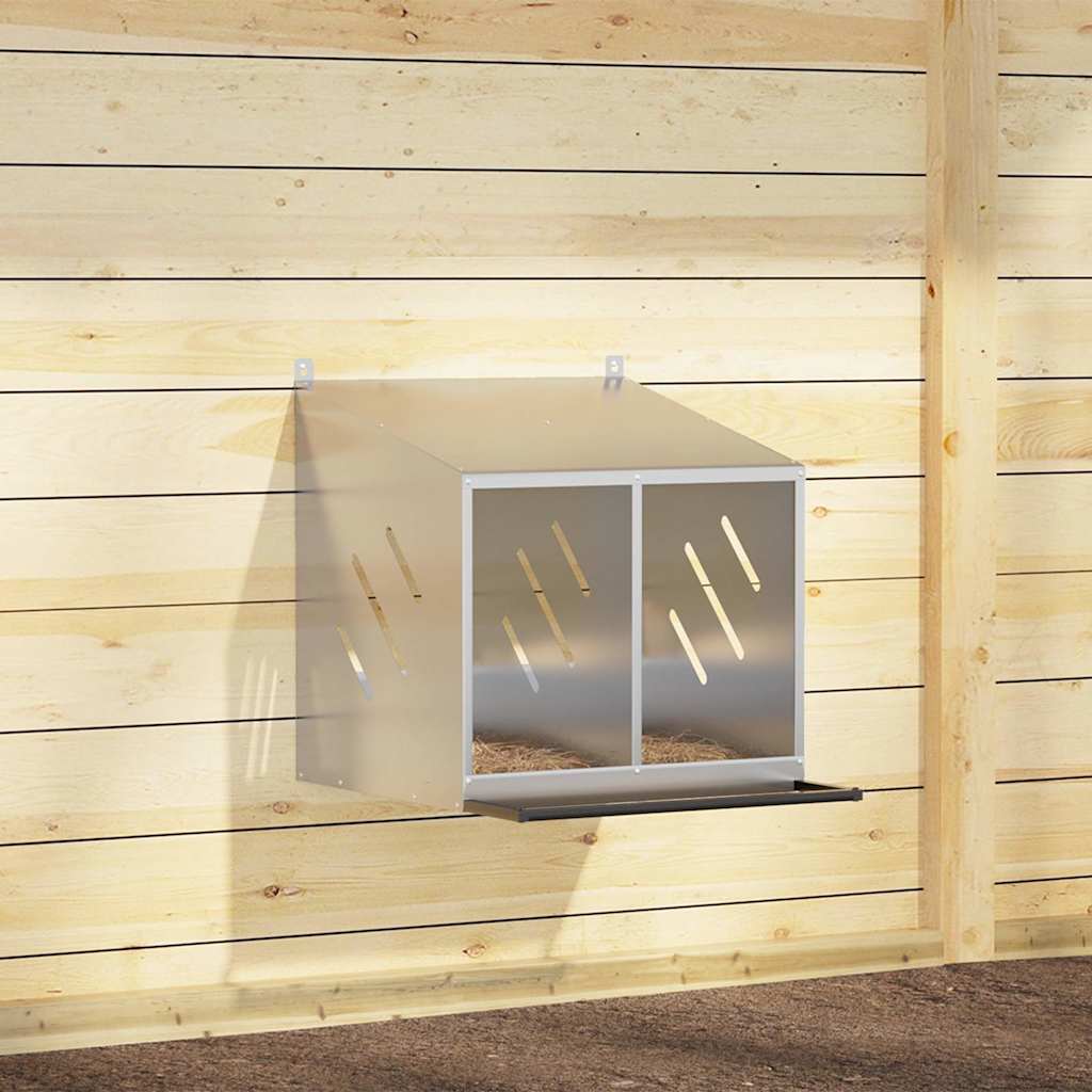 Двухсекционный гнездовой ящик для кур из оцинкованного серебристого металла