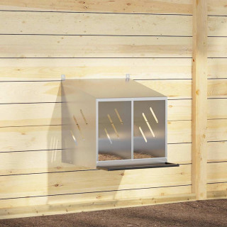 Двухсекционный гнездовой ящик для кур из оцинкованного серебристого металла