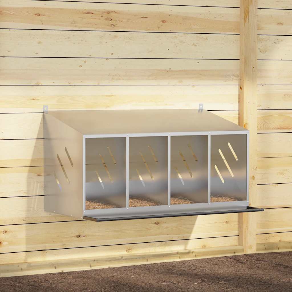 Курятник-гнездо с 4 отделениями из оцинкованного серебристого металла