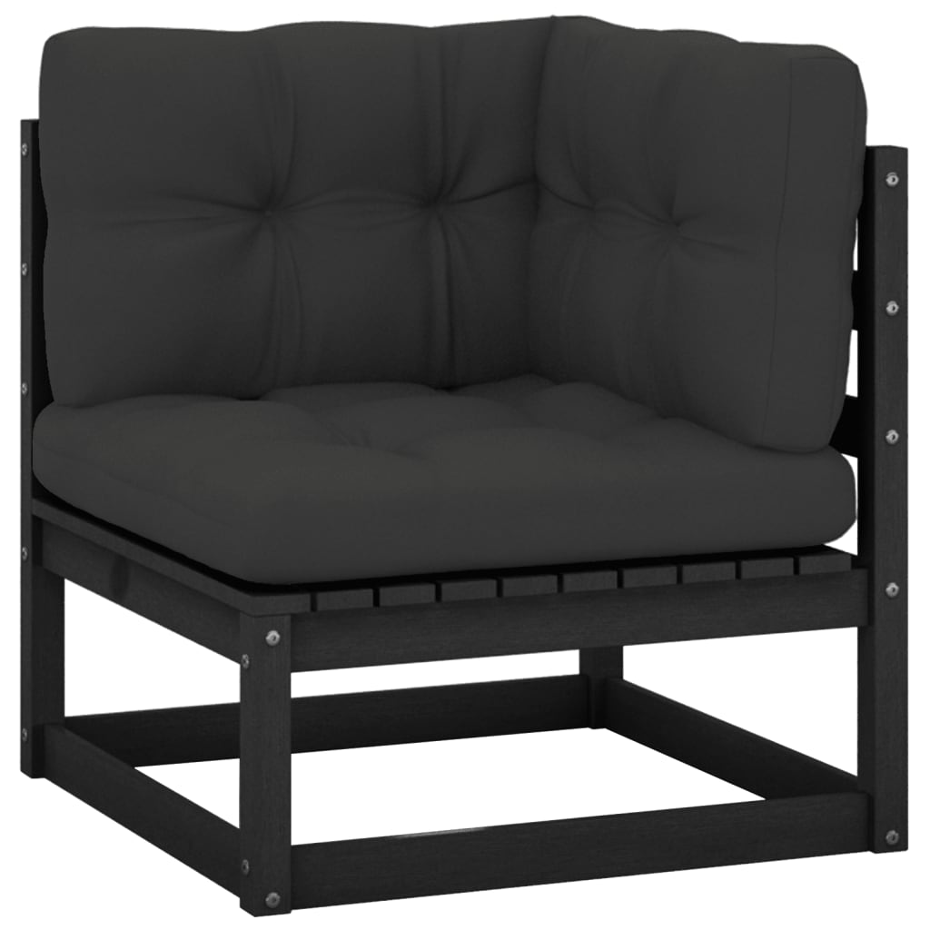 Угловой диван для сада с антрацитово-серыми подушками, прочная сосна