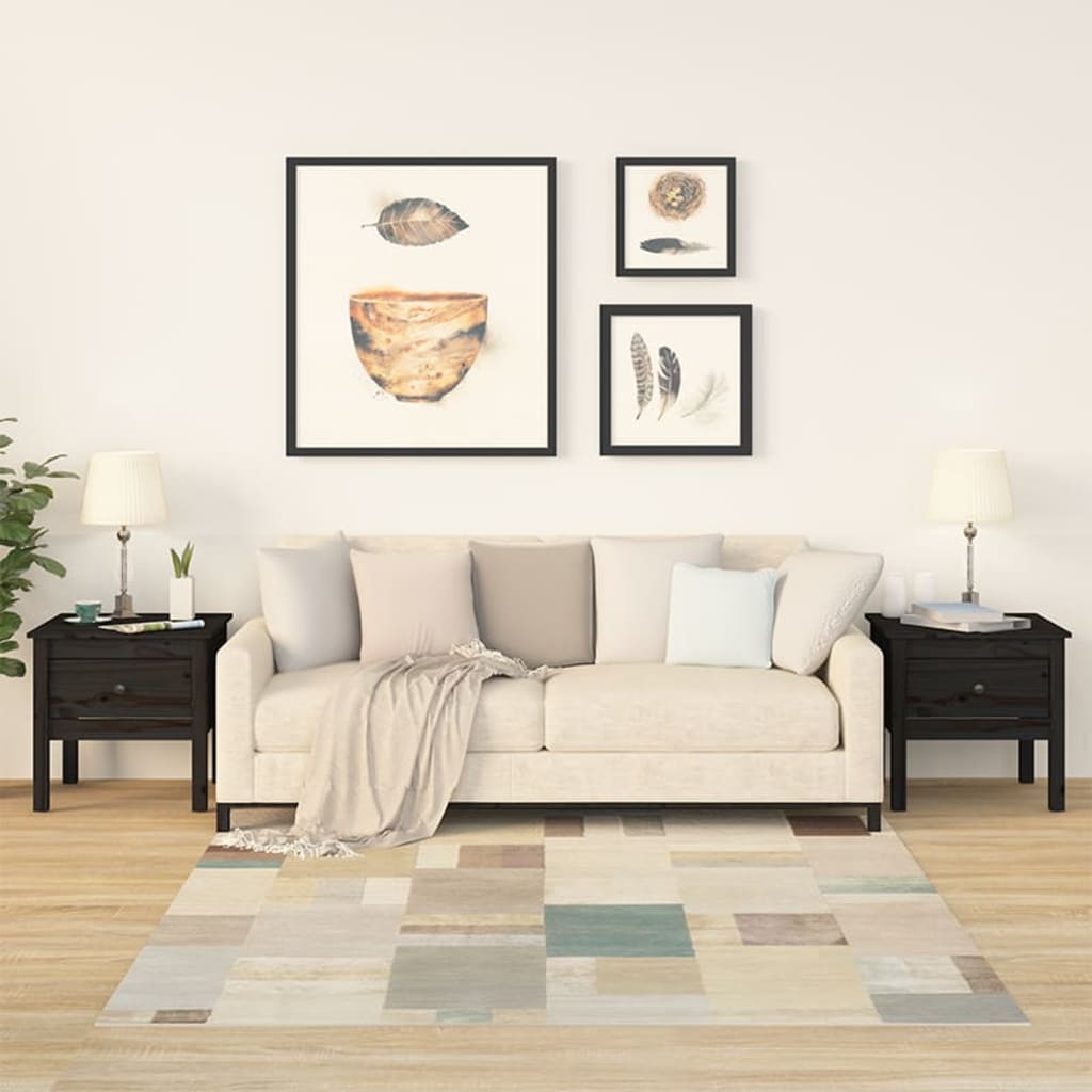 Приставные столики 2 шт, черные, 50x50x49 см, сосна