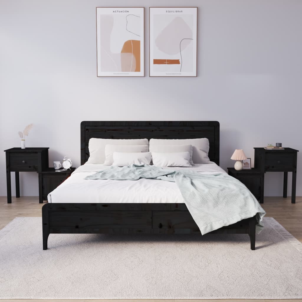 Тумбочки прикроватные 2 шт, черные, 79,5 x 38 x 65,5 см, сосна