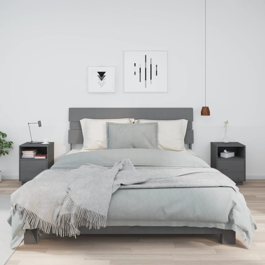 Тумбочки прикроватные, 2 шт, серые 40 x 34 x 55 см, сосна