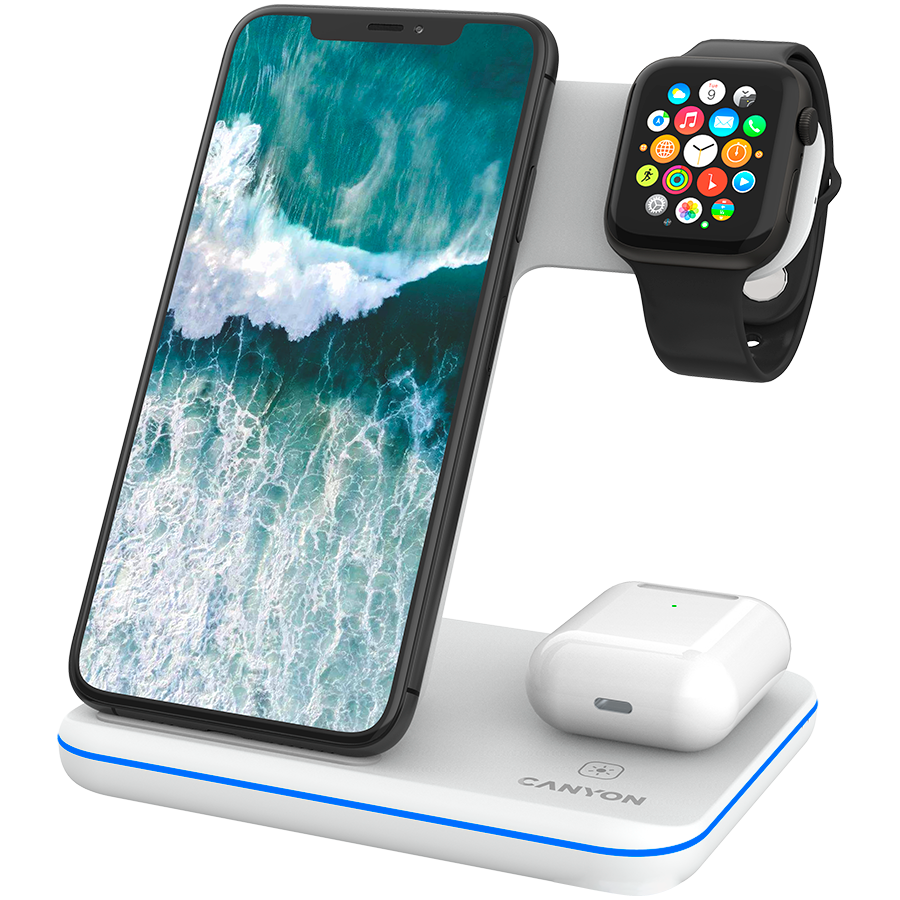 CANYON беспроводное зарядное устройство WS-303 15W 3-в-1 Белое