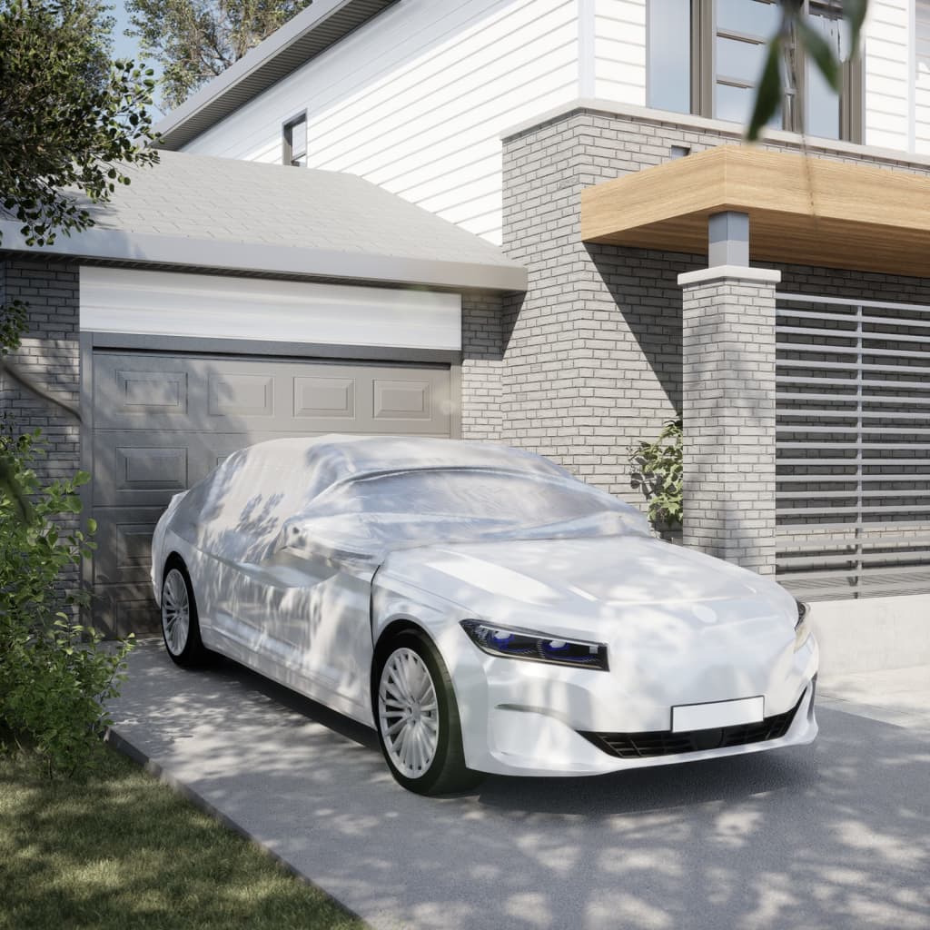 Чехол на половину автомобиля с крючками серебристый M PEVA