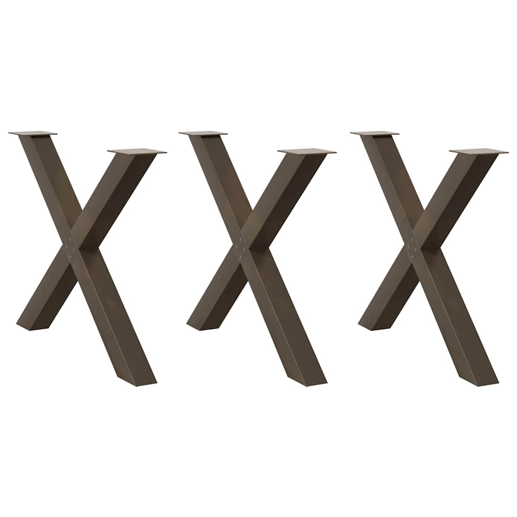 Ножки для обеденного стола, 3 шт, X-образные, натуральная сталь, 90 x (72–73) см, сталь