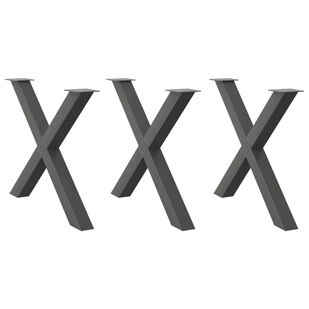 Ножки для обеденного стола, 3 шт, X-образные, антрацитовый серый, 90 x (72–73) см, сталь