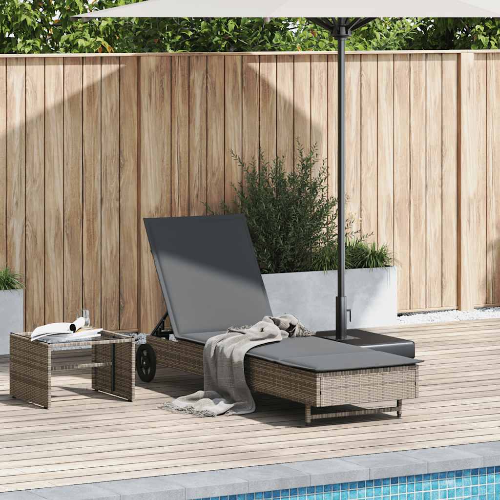 Шезлонг на колесах с подушкой, серый, полиротанг
