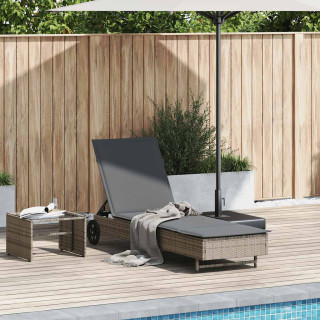 Шезлонг на колесах с подушкой, серый, полиротанг