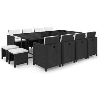 13-osaline aiamööblikomplekt patjadega, polürotang, must