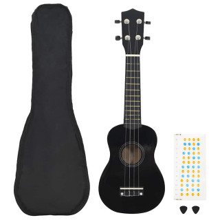 sopran ukulele komplekt kotiga lastele must 21
