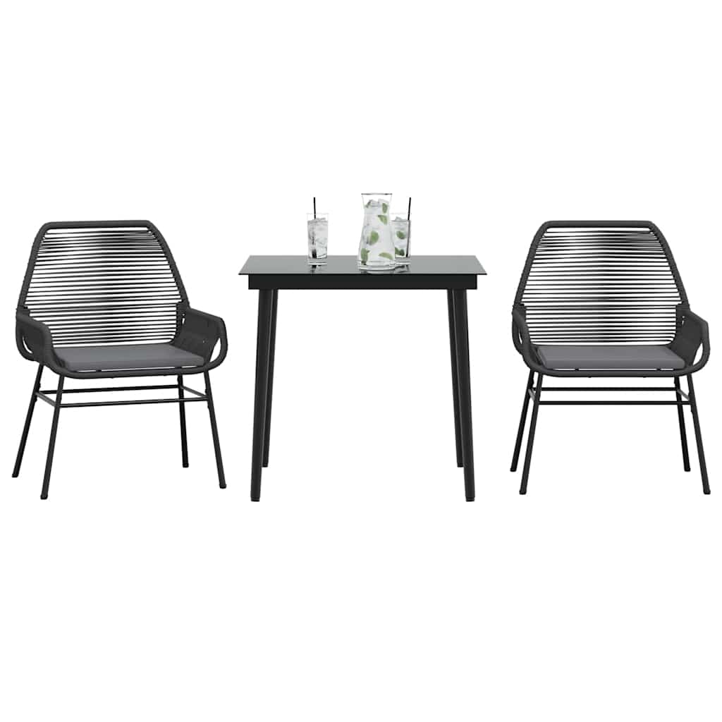 Комплект садовой мебели из полиротанга с подушками, 3 предмета, черный, стекло