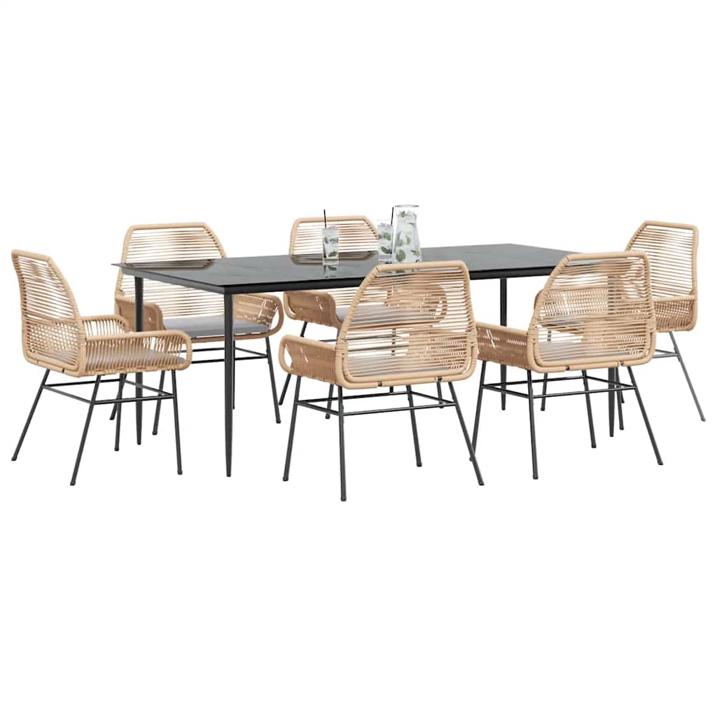 Комплект садовой мебели из 7 предметов с подушками, коричневый, полиротанг, стекло