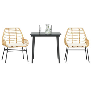 3-osaline aiamööbli komplekt patjadega, pruun, polürotang klaas