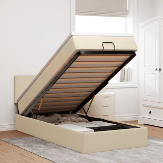 Ottomani voodiraam madratsiga, kreemjas, 80x200cm, kangas