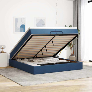 Каркас пуфовой кровати с матрасами, синий, 200x200 см, ткань