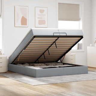 Каркас пуфовой кровати с матрасами, светло-серый, 200x200 см, ткань