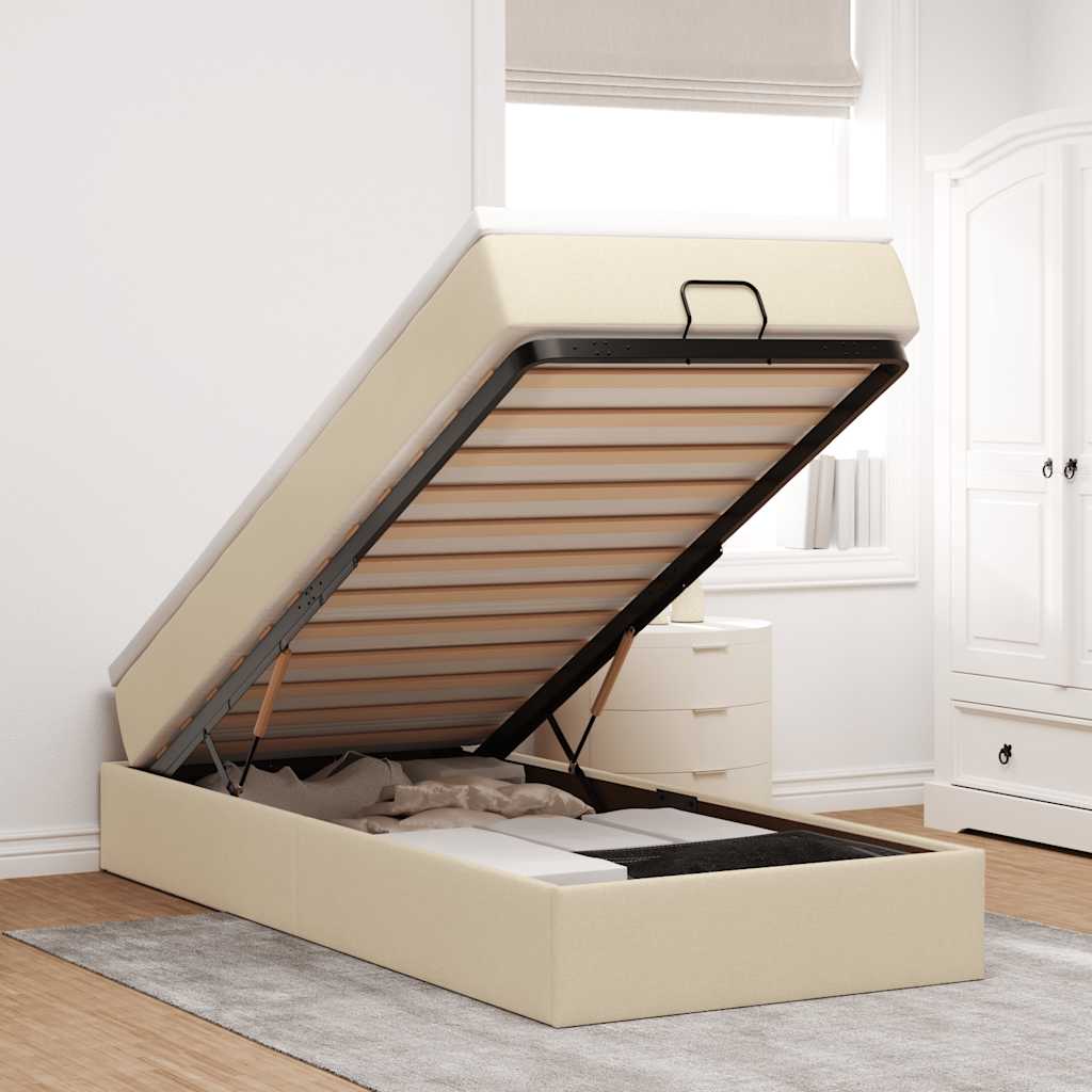 Ottomani voodiraam madratsiga, kreemjas, 80x200cm, kangas