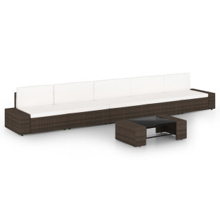 Комплект садовой мебели из 6 предметов с подушками, коричневый, полираттан