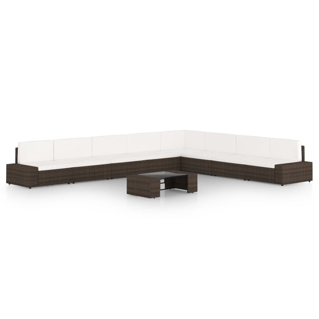 Комплект садовой мебели из 9 предметов с подушками, коричневый, полираттан