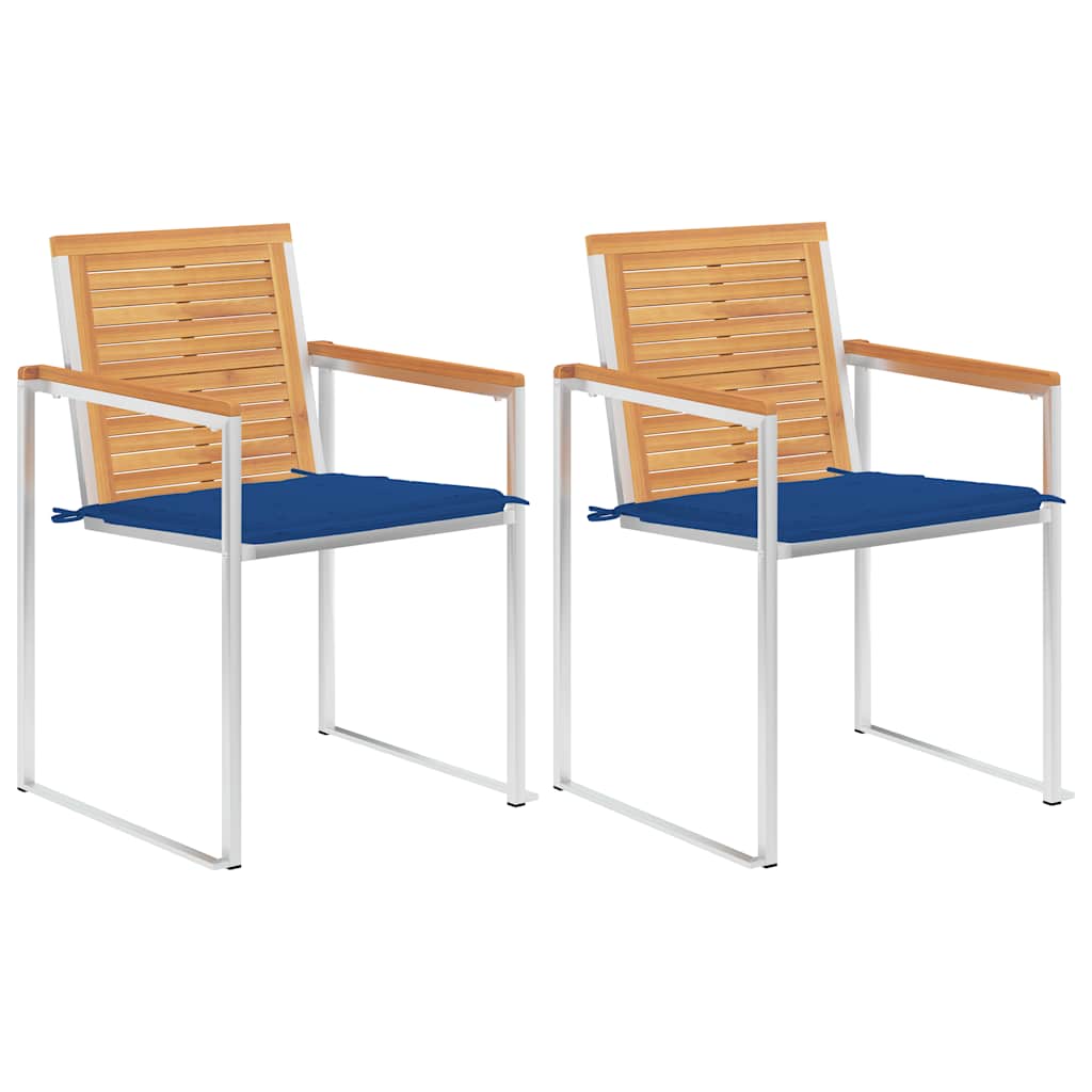 Садовые стулья с подушками, 2 шт, тиковое дерево и сталь