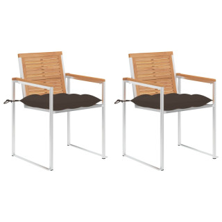 Садовые стулья с подушками, 2 шт, тиковое дерево и сталь