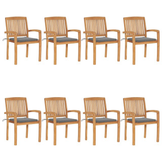 Штабелируемые садовые стулья с подушками, 8 шт., тик