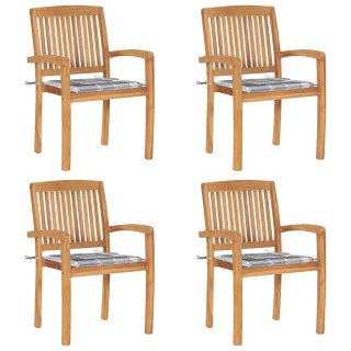 Штабелируемые садовые стулья с подушками, 4 шт, тиковое дерево
