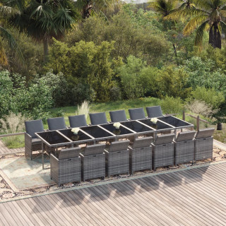 Комплект садовой мебели из 15 предметов с подушками, полираттан, серый