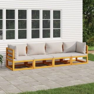 Комплект садовой мебели из 4 предметов с светло-серыми подушками, массив дерева