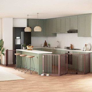 kokkupandav koeravärav uksega, 8 paneeli, pruun 640 cm, pappel