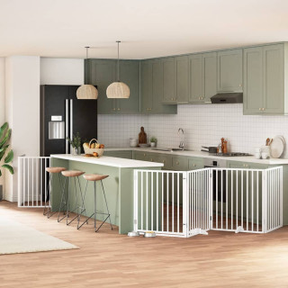 Складная калитка для собак с дверью, 10 панелей, белая, 800 см, тополь