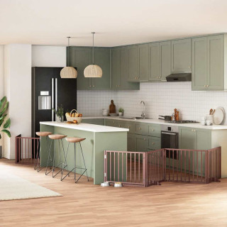 kokkupandav koeravärav uksega, 10 paneeli, pruun 800 cm, pappel