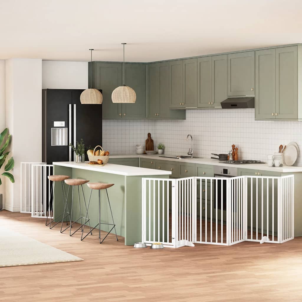 Складная калитка для собак с дверью, 15 панелей, белая, 750 см, тополь