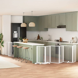 Складная калитка для собак с дверью, 15 панелей, белая, 750 см, тополь