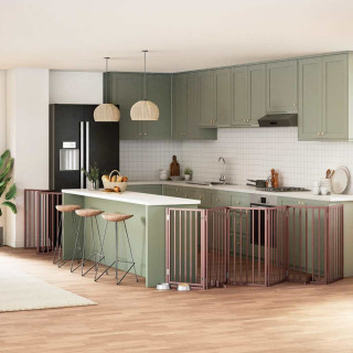 kokkupandav koeravärav uksega, 15 paneeli, pruun 750 cm, pappel