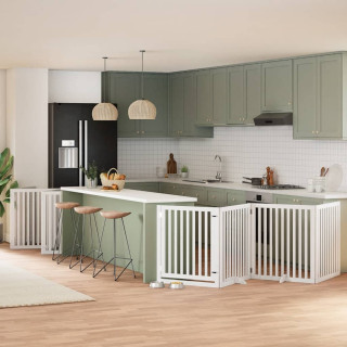 Складная калитка для собак с дверью, 12 панелей, белая, 960 см, тополь