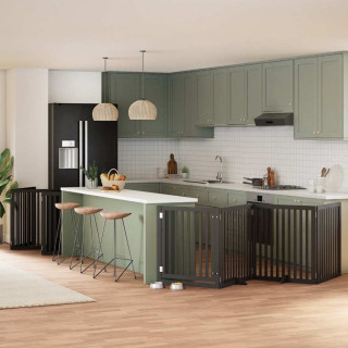 kokkupandav koeravärav uksega, 10 paneeli, must 800 cm, pappel