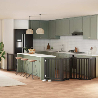 Складная калитка для собак с дверью, 6 панелей, черная, 480 см, тополь