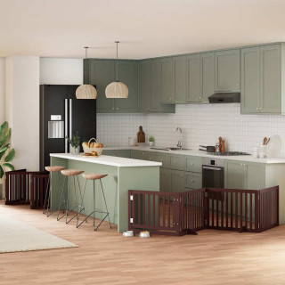 Складная калитка для собак с дверью, 10 панелей, коричневая, 800 см, тополь