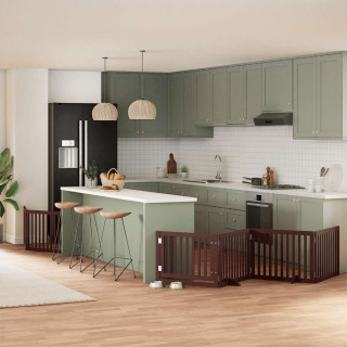 Складная калитка для собак с дверью, 8 панелей, коричневая, 640 см, тополь