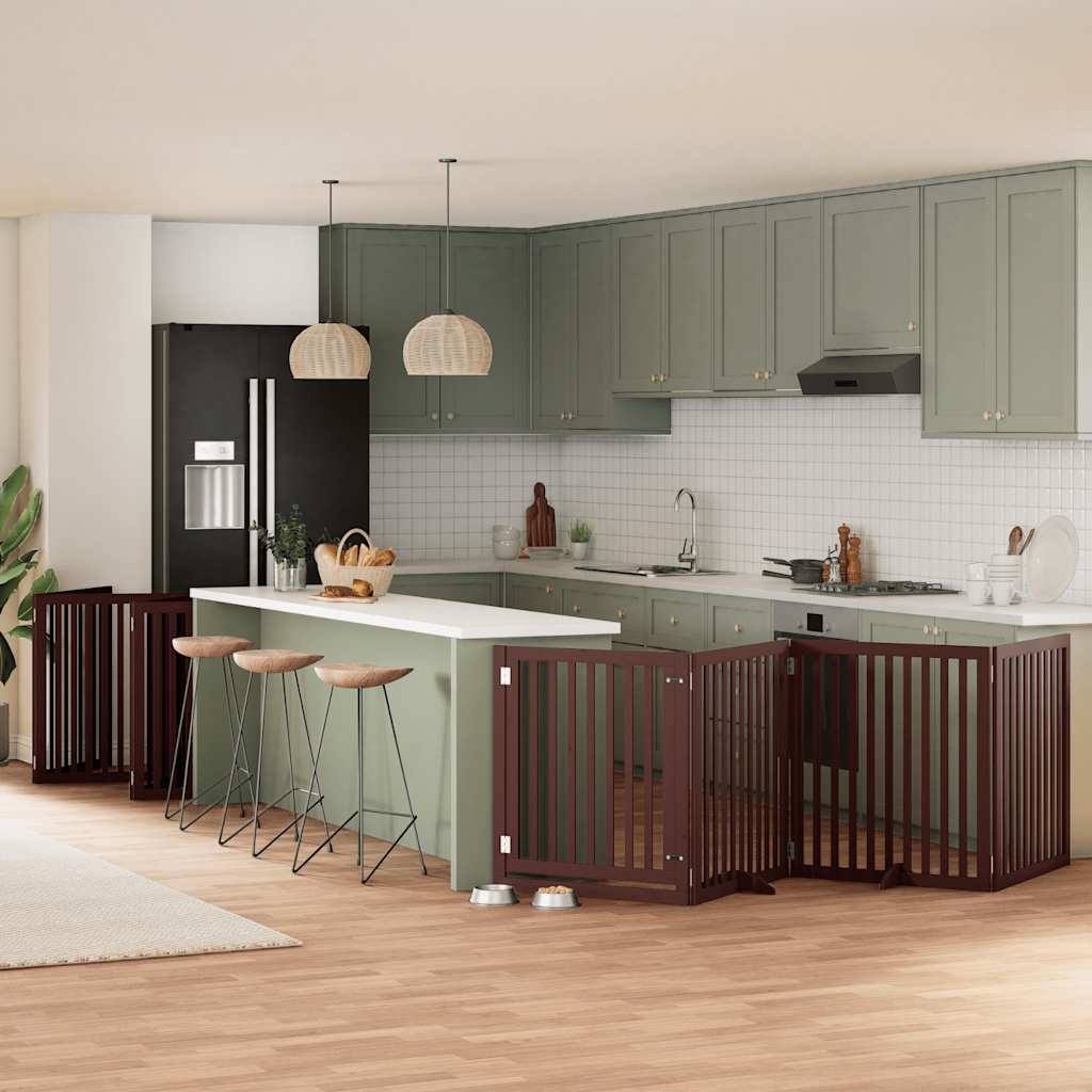 Складная калитка для собак с дверью, 12 панелей, коричневая, 960 см, тополь